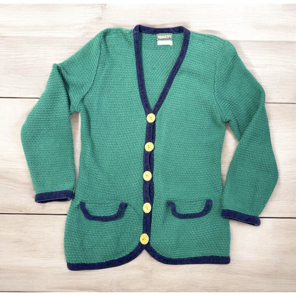 Cardigan Letterman Preppy Cricket Button Teal Green Varsity Vintage Sweater Med